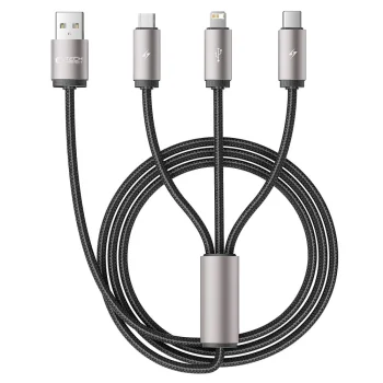 Tech-Protect UltraBoost 3in1 USB-A uz Lightning / USB-C / Micro-USB kabelis 1m, pelēks