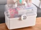 Folding Medicine Organizer and First Aid Box with Handle, White
