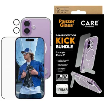 CARE by PanzerGlass Feature Kick 3‑in‑1 maciņš + stikls + objektīva aizsargs iPhone 17 | Phone Case Cover