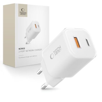Tech-Protect NCM33W 2-portu PD33W/QC3.0 sienas lādētājs – balts