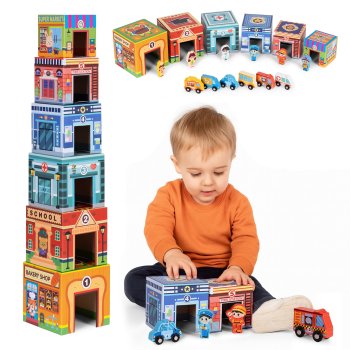 Saliekamais tornis Pilsēta konstruktors ar figūriņām un transportlīdzekļiem 18 gab.