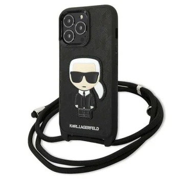 Чехол Karl Lagerfeld Leather Monogram Patch and Cord для iPhone 13 Pro / 13, Черный