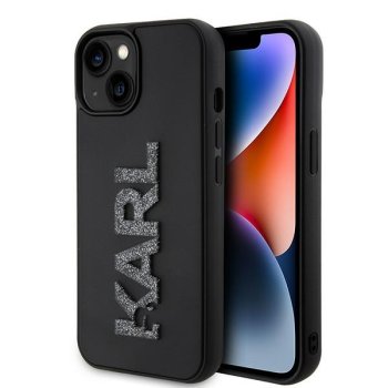 Karl Lagerfeld iPhone 15 vāciņš 3D Logo Glitter, melns