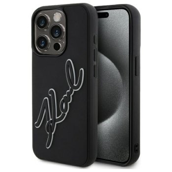 Karl Lagerfeld 3D Rubber Signature vāciņš Apple iPhone 15 Pro, Melns