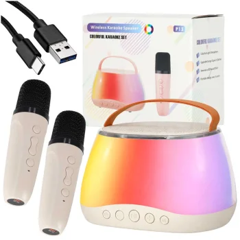 Караоке-система с колонкой Bluetooth, RGB LED, 2 микрофона USB