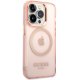 Guess iPhone 14 Pro Max vāciņš Gold Outline Translucent MagSafe Rozā