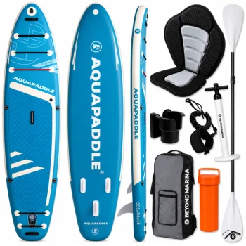 AquaPaddle Explorer Light Blue SUP dēlis ar sēdekli, 335x84x15 cm
