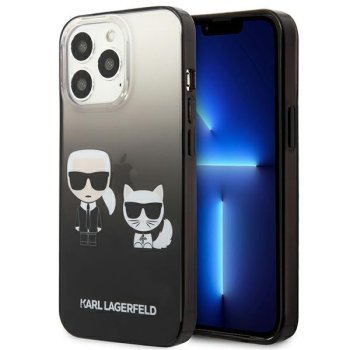 Karl Lagerfeld iPhone 13 vāciņš Ikonik Karl & Choupette Melns