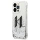Karl Lagerfeld iPhone 14 Pro vāciņš Liquid Glitter Big KL, sudraba
