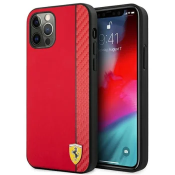 Ferrari iPhone 12 Pro Max vāciņš On Track Carbon Stripe, sarkans