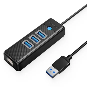 USB-хаб Orico PW3UR-U3 с 3 портами USB 3.0 и разъемом RJ45, черный