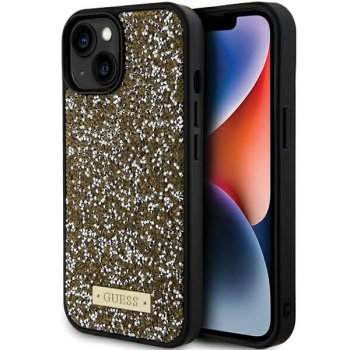 Apple iPhone 15 6.1'' Guess Rhinestone Metal Logo Case Cover, Yellow | Telefona Vāciņš Maciņš Apvalks Bampers