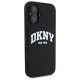 DKNY iPhone 16 vāciņš Silicone White Printed Logo MagSafe, melns