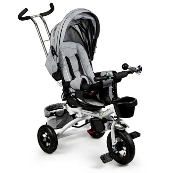 Ecotoys trīsritenis ar 360° grozāmu sēdekli un jumtiņu, pelēks