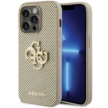 Guess Perforēts 4G Glitter futrālis iPhone 15 Pro Max - zelta krāsā | Perforated case for gold