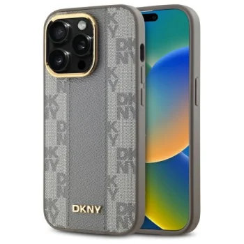 Чехол DKNY для iPhone 14 Pro Leather Checkered Mono Pattern MagSafe, бежевый