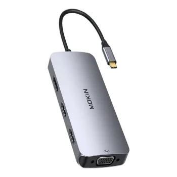 HUB 8in1 MOKiN USB-C VGA+2xHDMI (sudraba) | (silver)