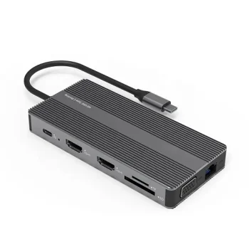 Адаптер Extra Digital USB-C 12-в-1 (2x HDMI, VGA, LAN, USB, SD, PD 100W), серый