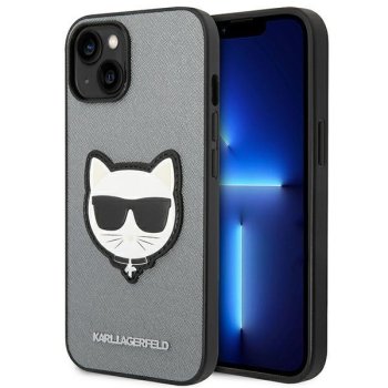 Чехол Karl Lagerfeld Saffiano Choupette Head Patch для iPhone 13/14/15 серебристый