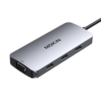 MOKiN 7in1 Переходник-концентратор USB-C на 2x HDMI + 3x USB 2.0 DP VGA (серебристый)
