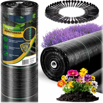 Agrotekstils Plonos 1,6 x 50 m 70g/m² ar 50 tapām, melns