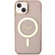Guess iPhone 14 Plus vāciņš Glitter Gold MagSafe, rozā