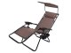 Garden Beach Deck Chair Folding Sunbed with Canopy and Cup Holder, Brown