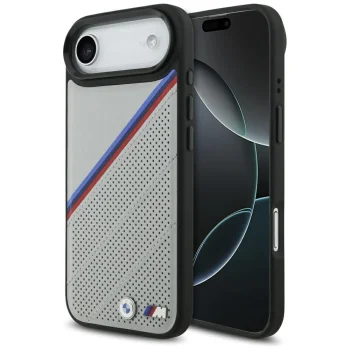 BMW iPhone 17 Air чехол M Tricolor Metal Logo MagSafe, серый