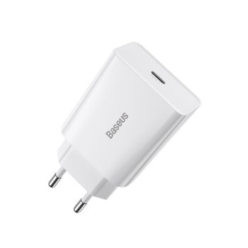 Baseus Speed Mini USB-C ātrais sienas lādētājs 20W, Balts