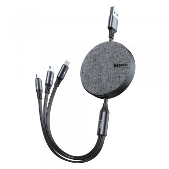 Baseus Fabric Retractable cable USB to micro USB / Lightning / Type-C, 3.5A, 1,2M, Grey | Lādētājvads, pāreja for...