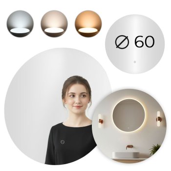 Круглое LED зеркало для ванной 60 см 3 цвета подсветки сенсорный...