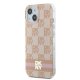 DKNY iPhone 15 vāciņš IML Checkered Mono Pattern & Printed Stripes MagSafe, rozā