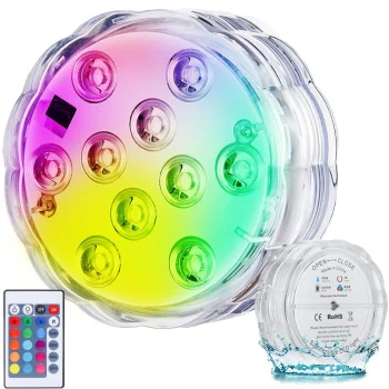 Zemūdens Ūdensizturīga Bezvadu LED Akvārija Baseina Ūdens Gaisma Lampa ar Pulti 10 LED RGB | Waterproof Wireless...