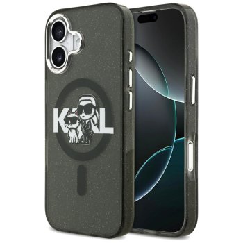 Чехол Karl Lagerfeld IML Glitter Karl & Choupette Sketch Logo MagSafe для iPhone 17 — черный