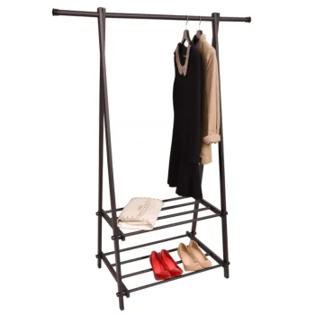 Freestanding Clothes Rack with 2 Shelves, Black