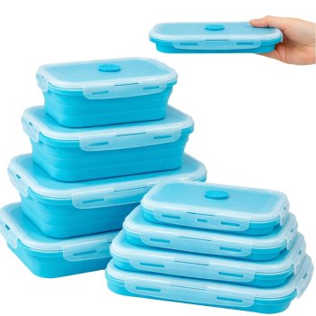 Collapsible Silicone Food Storage Containers Set of 4, Blue