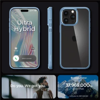 Чехол Spigen для iPhone 15 Pro Max Crystal Hybrid, прозрачно-синий
