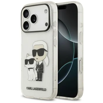Karl Lagerfeld IML NFT Glitter Karl&Choupette vāciņš iPhone 18 Pro Max / 17 Pro Max, caurspīdīgs