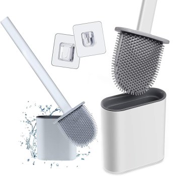 Silicone Toilet Brush with Holder, Flexible, for Bathroom