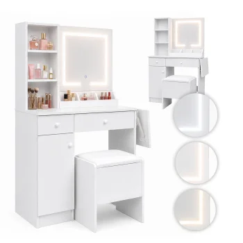 ModernHome kosmētikas galdiņš ar LED spoguli un tabureti