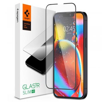 Apple iPhone 13 mini 5.4'' Spigen TR Slim FC Tempered Glass Full Cover, Black | Aizsargstikls Telefona Ekrānam (Pilns Pārklājums)