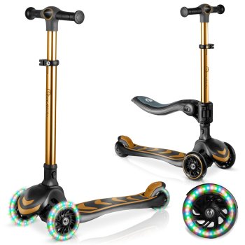 Nukido Flippo Kids 3-Wheel Scooter with Seat, Gold
