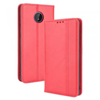Nokia C10 / C20 PU Leather Retro Style Wallet Protective Cover Case, Red | Telefona Vāciņš Maciņš Apvalks...