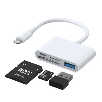 Joyroom S-H142 Lightning OTG HUB – USB-A 3.2 / Lightning / SD, TF karšu lasītājs – balts