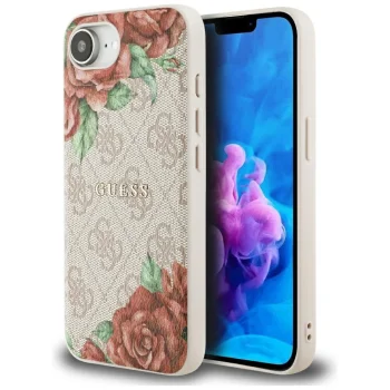 Guess 4G Flowers Print MagSafe vāciņš iPhone 16e, rozā