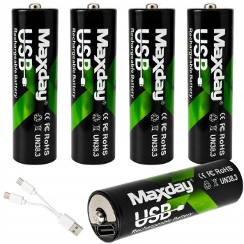 AA Li-Ion 1.5V 2200mWh Rechargeable Batteries with USB-C, 4 pcs