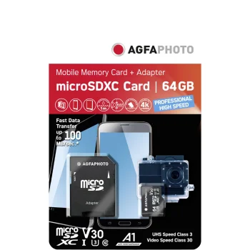 MicroSDXC atmiņas karte AgfaPhoto UHS-I 16 GB U3 V30 ar adapteri
