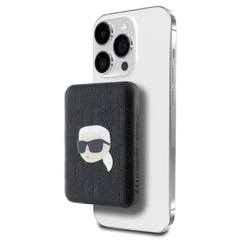Karl Lagerfeld 5000mAh MagSafe bezvadu ārējais akumulators Karl Head Pin, melns