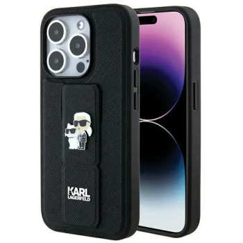 Apple iPhone 14 Pro Max 6.7'' Karl Lagerfeld Gripstand Saffiano Karl & Choupette Pins Cover Case, Black | Чехол...