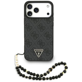 Guess 4G Strap Triangle Logo MagSafe vāciņš ar siksniņu un MagSafe iPhone 17 Pro Max – melns | Phone Case Cover